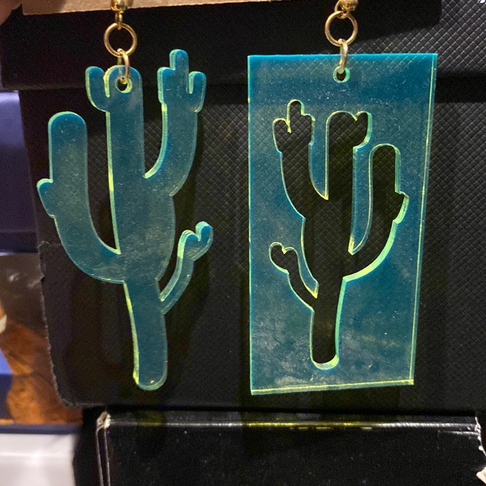 Neon positive and negative cactus earrings